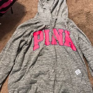 Grey pink hoodie size large.